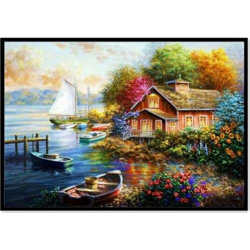 DIY 5D Diamond Painting Round Diamond Landscape Embroidery Mosaic Handmade Home Decoration Pattern Haitian Hut