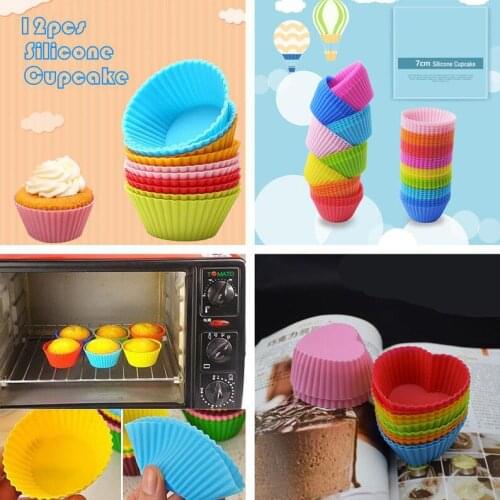 5/6/7cm 12PCS Silicone Muffin Cupcake Mould Soft Party Round Heart Bakeware Baking Cup Mold Kitchen Baking Tool Random Color