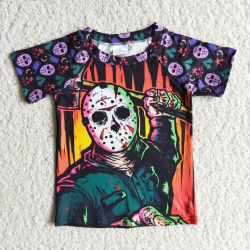 Boutique boy t-shirt Halloween cartoon print design boy short sleeve raglan sleeve top wholesale