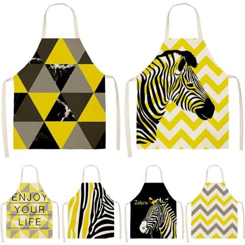 Geometric Yellow Zebra Deer Pattern Kitchen Sleeveless Aprons Cotton Linen Bibs 53*65 Household Women Cleaning Cooking 46493