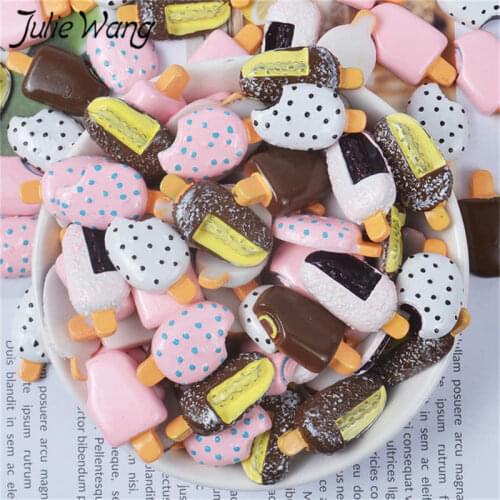 Julie Wang 20PCS Resin Mixed Ice Cream Popsicle Charms Artificial Food Slime Pendants Jewelry Making Accessory Table Decor Props