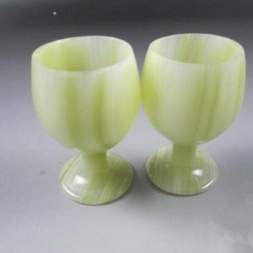 China Hand Carved High foot wine cup Natural jade wine glass A pair