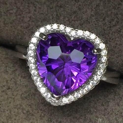 Love Heart Natural And Real amthyst gemstone 925 silver ring Wedding Engagement Ring Finger Jewelry