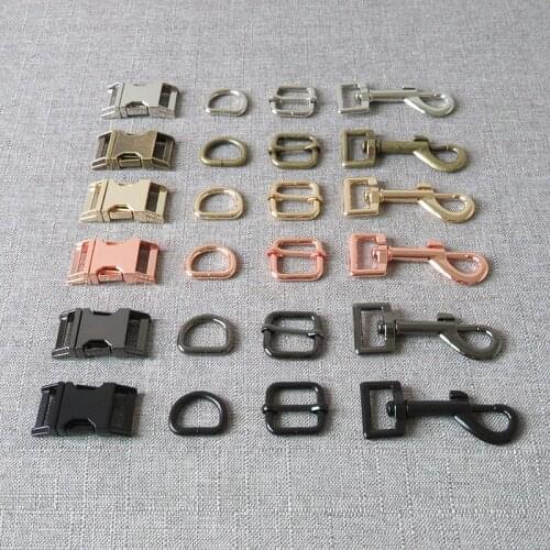 10 sets 15mm 20mm 25mm Metal D ring belt straps slider quick release buckle spring hook for dog collar leash harness accessories