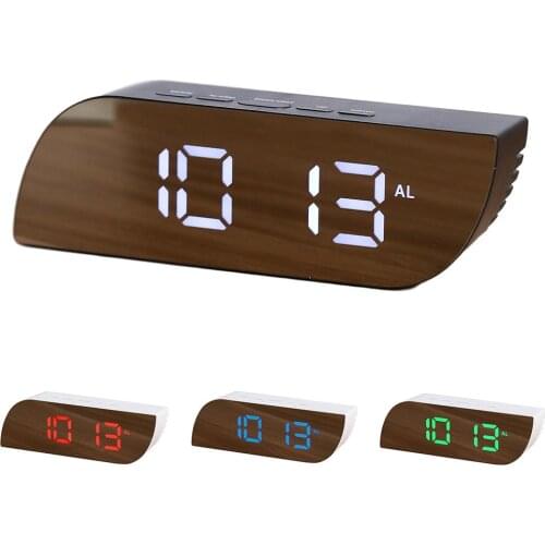Multi Function Digital Display Desktop Alarm Clock Adjustable Battery USB Makeup Mirror with LED Light
