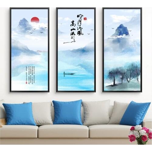Traditional Chinese Style Blue Landscape Poster Canvas Print Painting Wall Art Living Room Home Decoration
