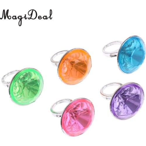 5 Pieces Kids Plastic Diamond Rings Jewelry Prizes for Classroom Teacher, Pinata Filler Toy Random Color