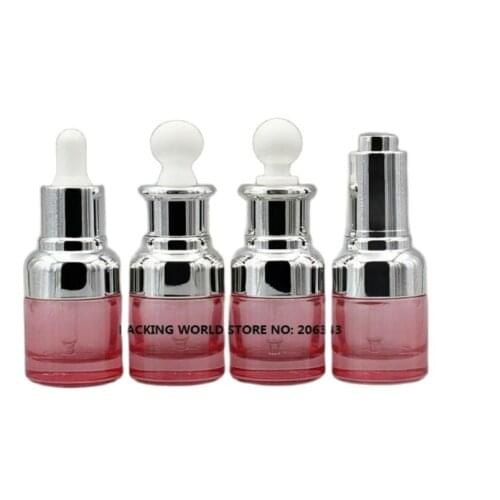 20ml pink glass bottle with silver shoulder and silver collar bulb dropper for serum/oil/essence/liquid dropper bottle