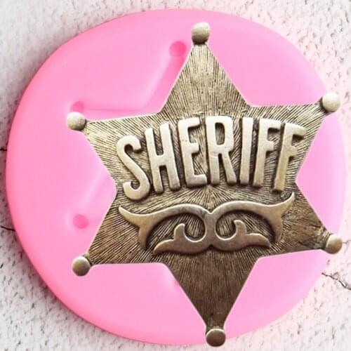 Sheriff Badge Silicone Molds Cookie Baking Fondant Mold DIY Baby Birthday Cake Decorating Tools Clay Candy Chocolate Mould