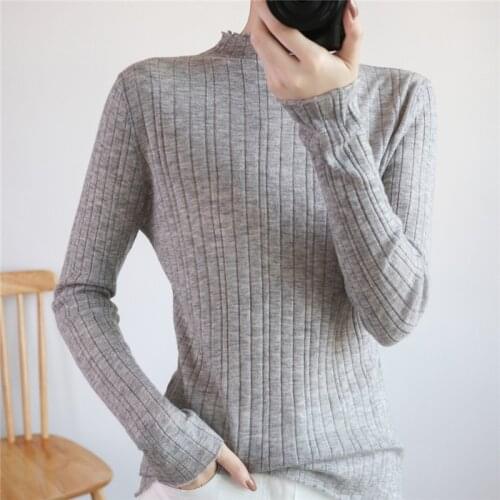 Half-high collar woolen sweater womens slim long-sleeved solid color knit sweater cashmere bottoming shirt womens thin hedging