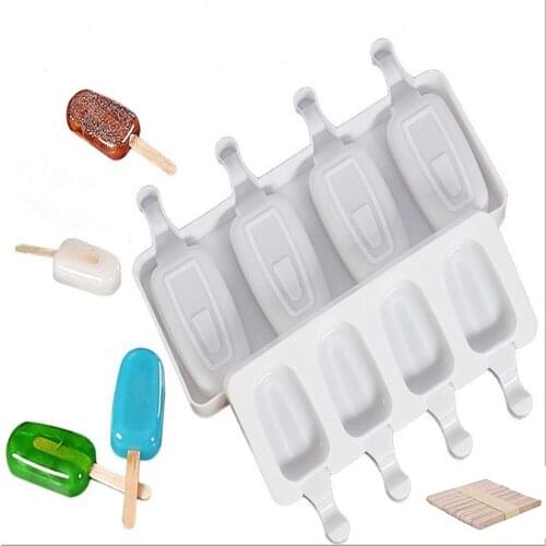 Silicone Ice Cream Molds 4 Cell Ice Cube Tray Food Safe Popsicle Maker DIY Homemade Freezer Ice Lolly Mould Home Kitchen