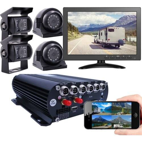 4CH GPS WIFI 1080P HDD Mobile Vehicle Car DVR System Live View on Phone PC SONY IP69 Rear Side Front Camera for Truck Van Bus