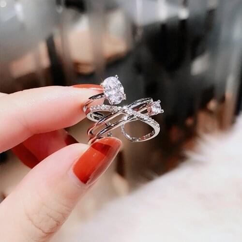 Student net red style hipster multi-layer open copper micro-inlaid zircon female temperament joint ring index finger ring