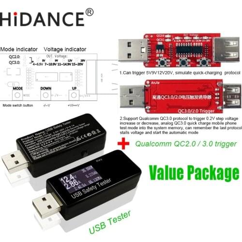 Digital Display DC USB Tester Current Voltage Charger Capacity Doctor power bank Battery meter Detector+qc2.0/3.0 Trigger