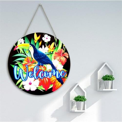 Welcome Sign Wreath Front Door Hanger With Bow 16 Inch Round Outdoor Hanging Vertical Sign Home Cafes Restaurants Offices Decor