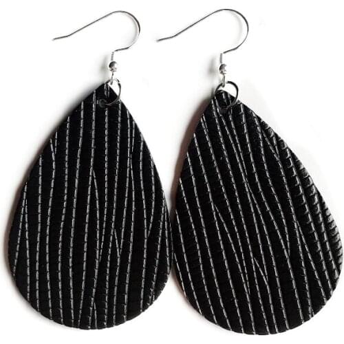 Vintage Double Sided Leather Big Earrings for Women Bohemian Teardrop Dangle Fashion Glitter Earrings