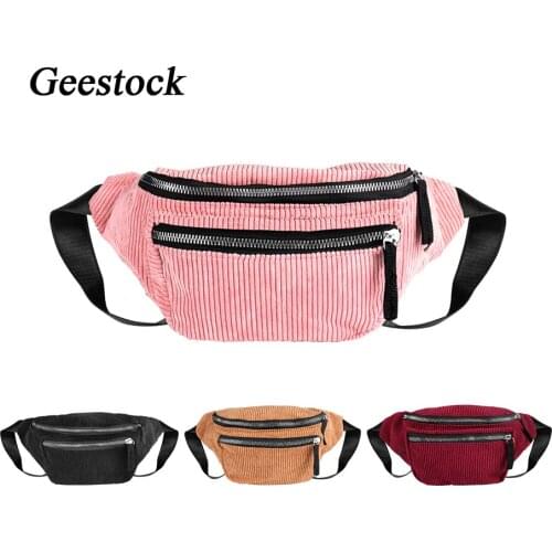 Geestock Women Fanny Pack Fashion Corduroy Waist Bag Designer Zipper Travel Waist Pack Phone Chest Bag Bum Belt Bags