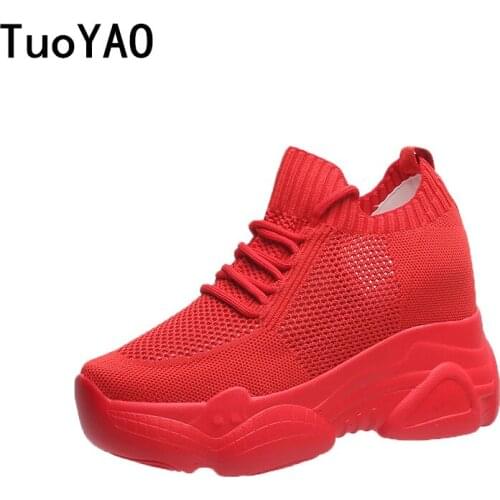 Women Chunky Sneakers 9cm High Lace-up Platform Casual Vulcanized Shoes Luxury Designer Old Dad Female Fashion Sneakers 2021 New