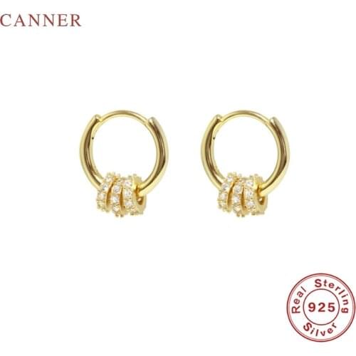 CANNER Diamond Transfer Beads Earrings Hoops 925 Sterling Silver Earrings For Women Silver Jewelry Earring Aretes De Mujer