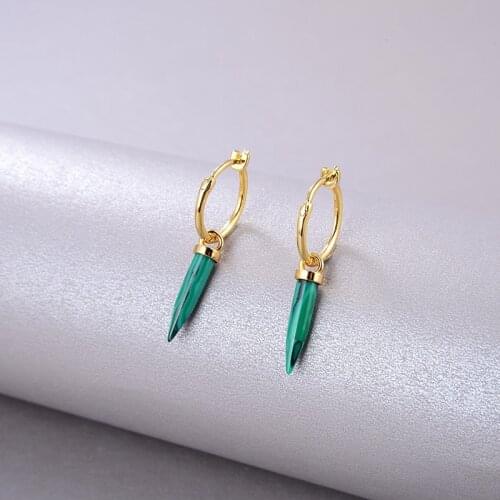 High jewelry S925 sterling silver malachite earrings personality retro fashion bullet earrings for women
