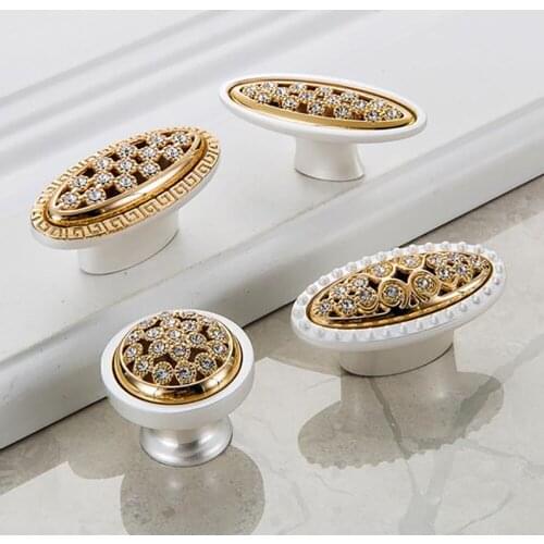 1Pcs Champagne Gold Door Handles With Diamond Luxury Zinc Alloy Cabinet Drawer Knobs European Wardrobe Furniture Pulls Hardware