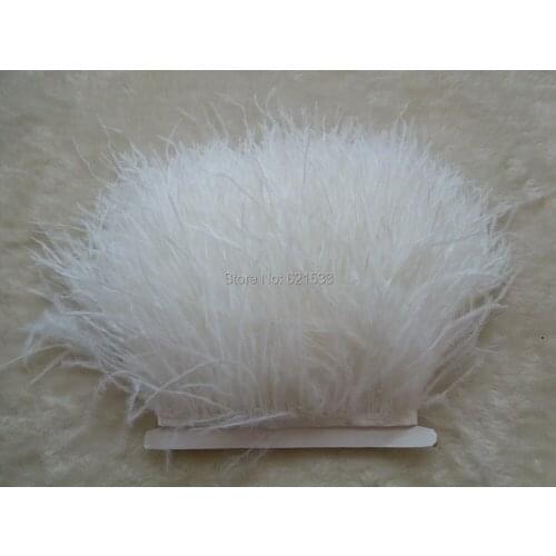 10yards/lot Bleached White/Snow White/Pure White ostrich feather trimming on Satin Header 5-6inches in width for Wedding Dress