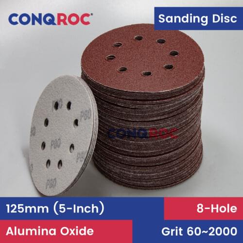 100 Pieces 125mm 5-Inch 8 Holes Sand Papers Sanding Discs Hook and Loop Grit 40~2000 Woodworking Abrasive Papers