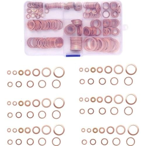 280pcs Car Drain Bolt Crush Washer Copper Oil Plug Gasket Seal Ring Kit With Box