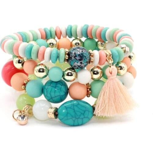 4 Pcs/Set Fashion Bracelets For Women Jewelry Handmade Sets Stone Beads Charm Bracelet Bangles Vintage Jewlery Gift
