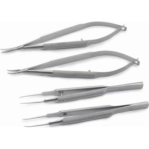 4pcs/set Ophthalmic microsurgical 12.5cm scissors+Needle holders +tweezers stainless steel surgical tools