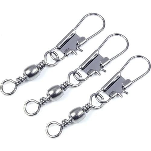 50PCS/Lot Fishing Connector Pin Bearing Rolling Swivel Stainless Steel with Snap Fishhook Lure Tackle Accessorie