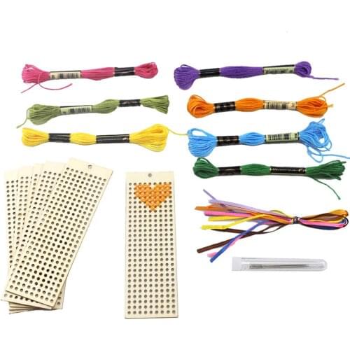 6Pcs Wood Rectangle Bookmark Cross Stitch Embroidery DIY Material Children Craft Art Kit Home Decoration Pendant Crafts