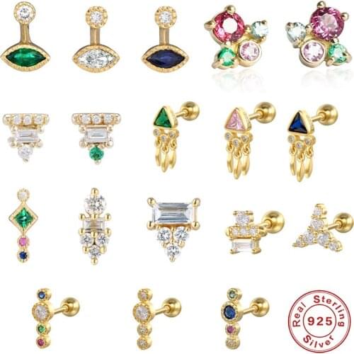 Canner 1PCS Series Stud Earring For Women Real 925 Sterling Silver Pendientes Zircon Luxury Earrings Stud Piercing Jewelry