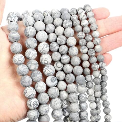 Natural Stone Beads Frosted Map Stone Round Loose Beads for Jewelry Making Needlework Bracelet DIY 4-12 MM
