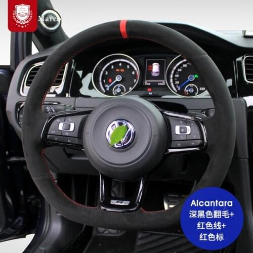 Real Alcantara steering wheel cover for VW Golf 7 gti Lamando Sagitar Magotan Tiguan suede handle Cover car accessories