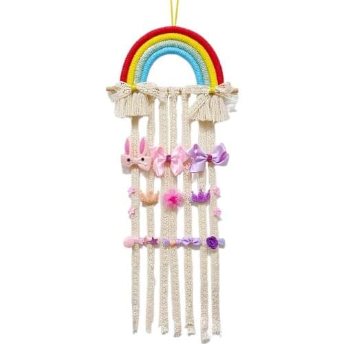 Hair Bows Holder Handmade Bohemian Girls Clips Organizer Hairpins Rainbow Hanger for Storage or Decoration Wall Hanging Decor