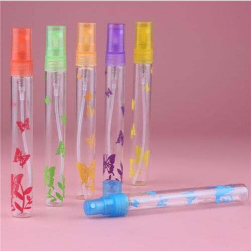 10ML 6Pieces/Lot Mini Sample Glass Perfume Bottle With Spray&Empty Parfum Case With Butterfly Printing Outside