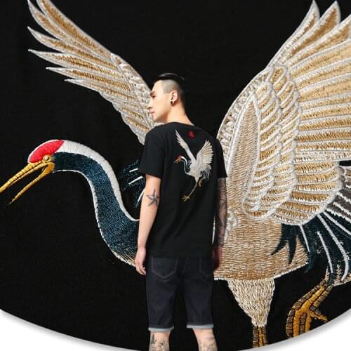 Mens Motorcycles Summer Retro Punk Tshirt T shirts Tops Embroidered Crane Sukajan Vintage T-shirt