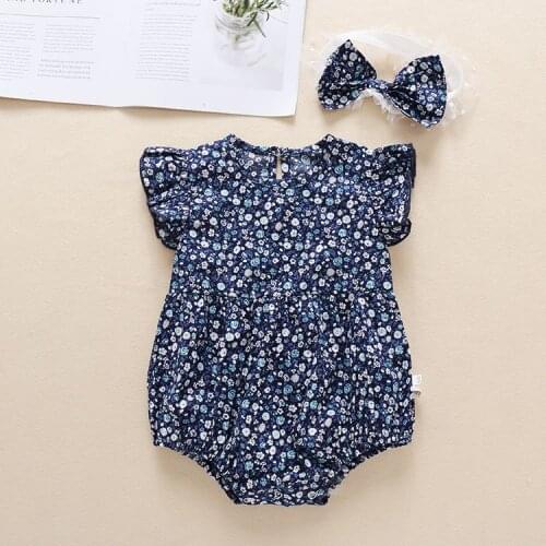 Ins Summer Baby Girls Bodysuit 2021 Newborn Floral Clothing 0-24m Short Sleeve Children Outdoor Jumpsuit Cotton 2pcs Clothes