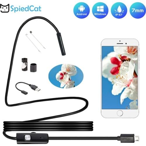 1/2/3.5/5/10M Soft Cable 7mm mini Lens MicroUSB Endoscope Camera Flexible Borescope Tube Waterproof Inspection Video Android PC