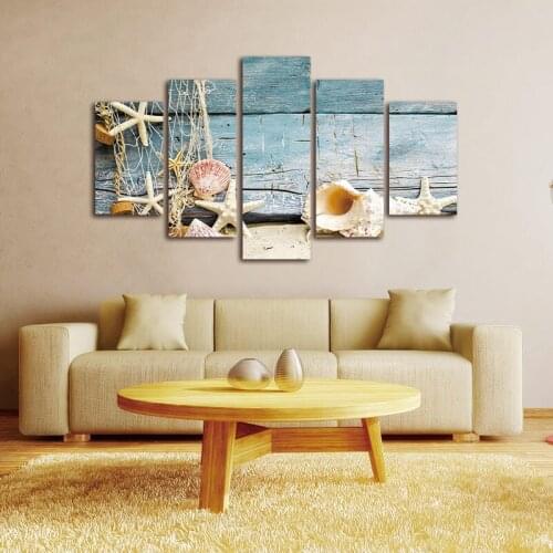 5 Panels Wall Art Canvas Paintings Poster and Print Beach Seashells Modular Pictures for Living Room Modern Home Office Decor