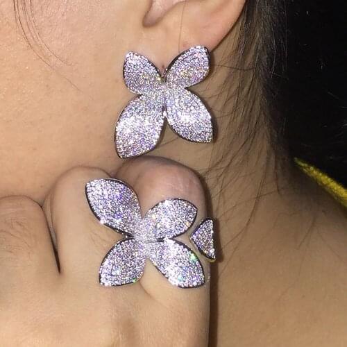 Luxury 100% 925 sterling silver open Flower rings girl Women Christmas gift cute silver pave Diamond ring Jewelry