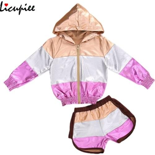 Baby Girl Hooded Jacket + Shorts, Casual Outfit, Smooth Zipper Elastic Waist Loose Version Spring Clothing 1-6 Years
