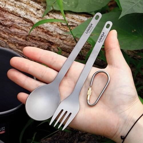 Lixada Lightweight Titanium Dinner Fork and Spoon Flatware Cutlery Set for Home Camping Hiking Backpacking Picnic