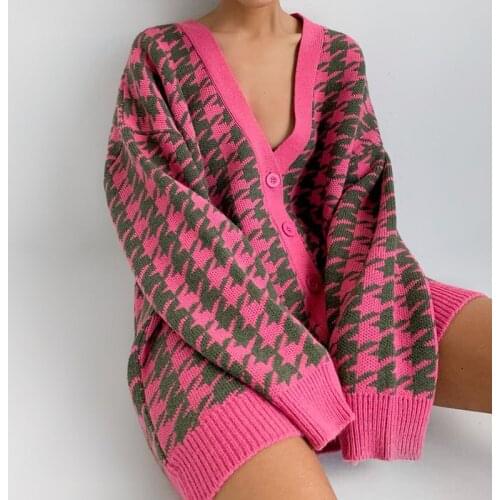 MEIYANGYOUNG Geometric Knitted Cardigan Women Chic Sweater Female 2021 Casual V-Neck Lady Cardigans Pullover Jerseys Mujer