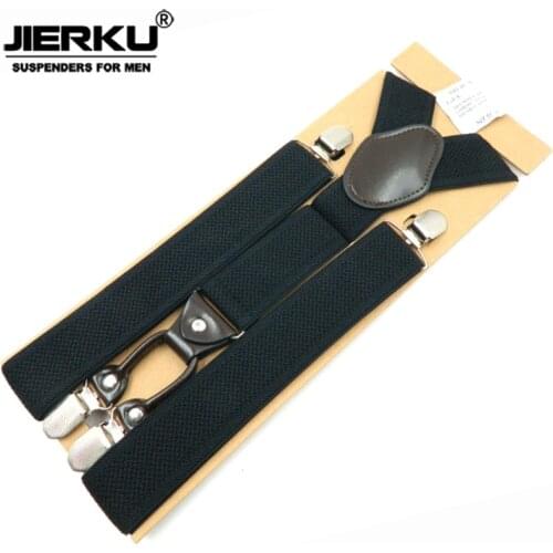 JIERKU Suspenders Mans Braces Leather 4Clips Suspensorio Fashion Trousers Strap Father/Husbands Gift Tirantes Hombre JK4C09