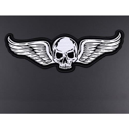 Iron On Punk Skull Wings Patch Biker Rock Large Embroidered Motorcycle Patches For Clothes Jacket Big Wings Patch Back Badges