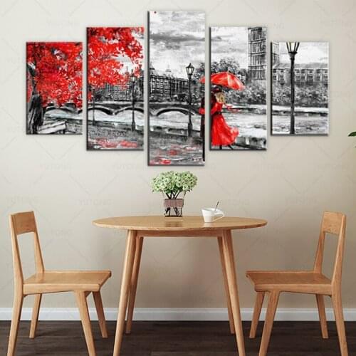 Canvas Wall Art Modular Pictures 5 Panel London Clock Tower Love Way Paintings Cuadros Home Decoration For Living Room Framework