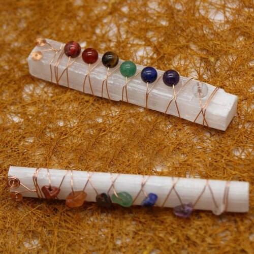 Natural Selenite Stone Chakra Ornament Pendulum Gravel Round Beads Plaster Rose Wind Healing Crystal Quartz Energy Gems Balance