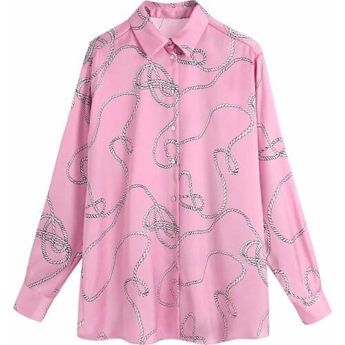 Za New Spring Autumn New Women Retro Printing Simple Style Loose Long Pink Sleeve Shirt Casual Chic Tops XITIMEAO